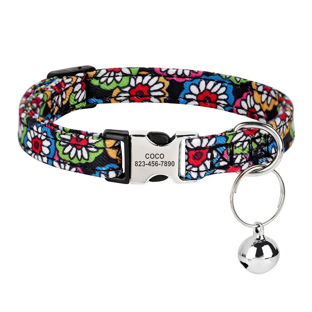 Personalized Printed Cat Collar Adjustable Kitten Puppy Collars-ROROZ PETSUPPLIER