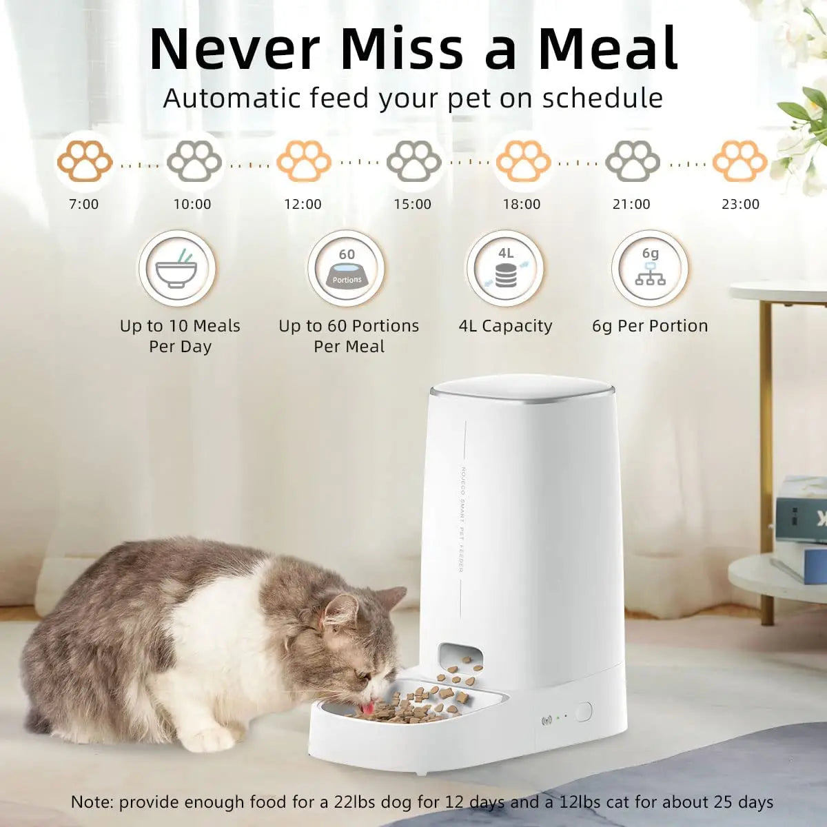 Automatic Cat Feeder Pet Smart WiFi Cat Food Kibble Dispenser-ROROZ PETSUPPLIER