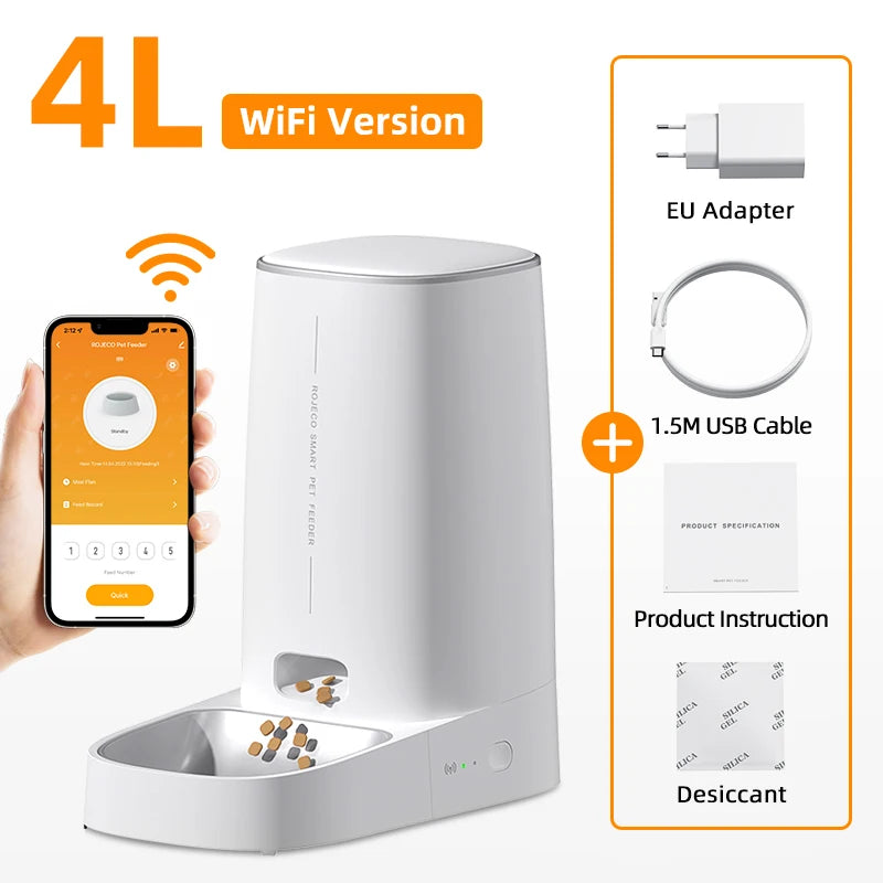 Automatic Cat Feeder Pet Smart WiFi Cat Food Kibble Dispenser-ROROZ PETSUPPLIER