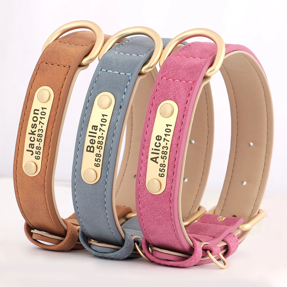 Personalized Dog Collar Custom Engraved PU Leather-ROROZ PETSUPPLIER