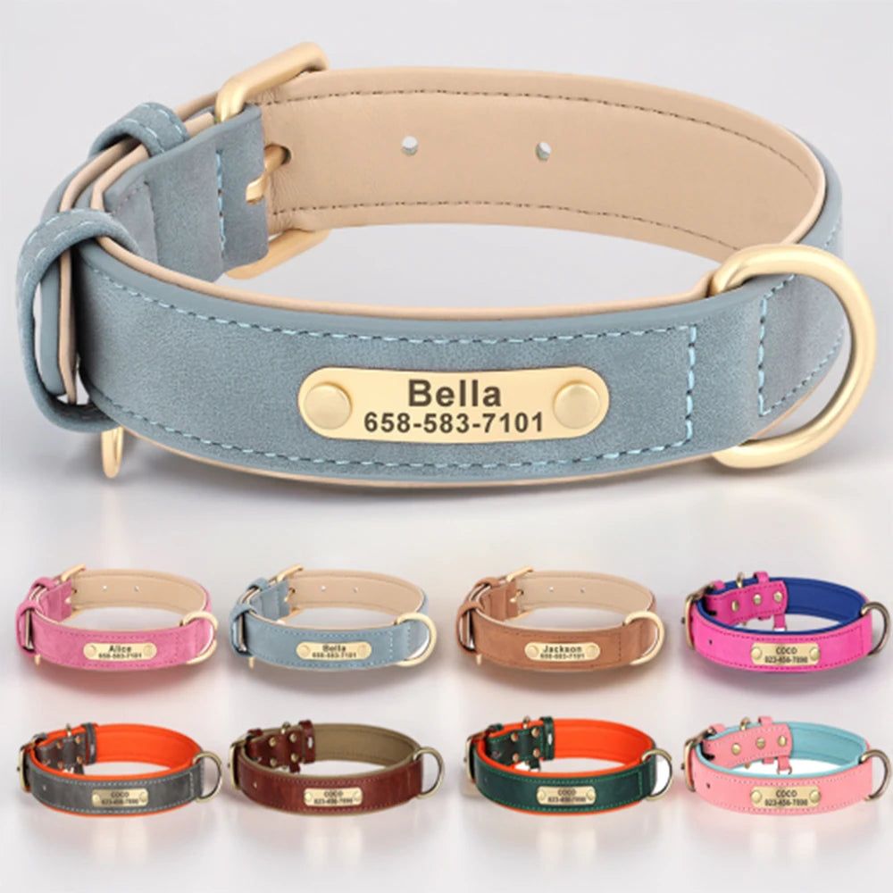 Personalized Dog Collar Custom Engraved PU Leather-ROROZ PETSUPPLIER