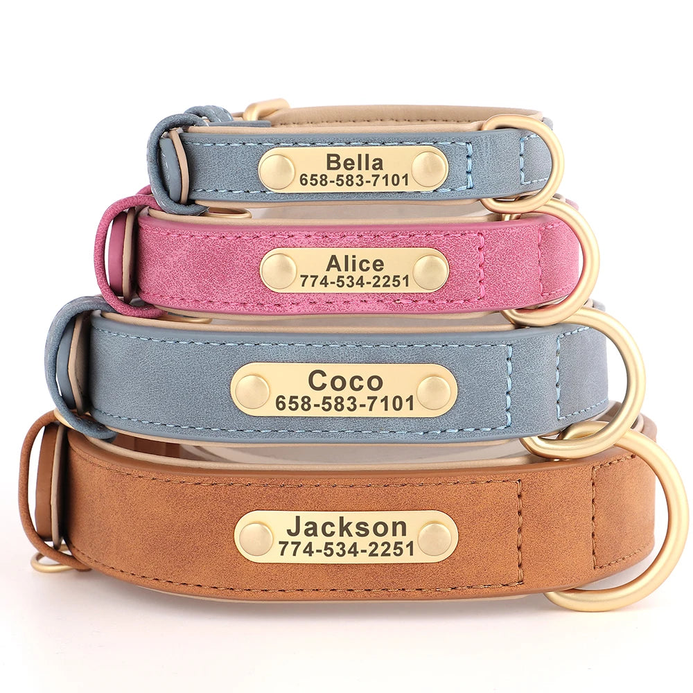 Personalized Dog Collar Custom Engraved PU Leather-ROROZ PETSUPPLIER